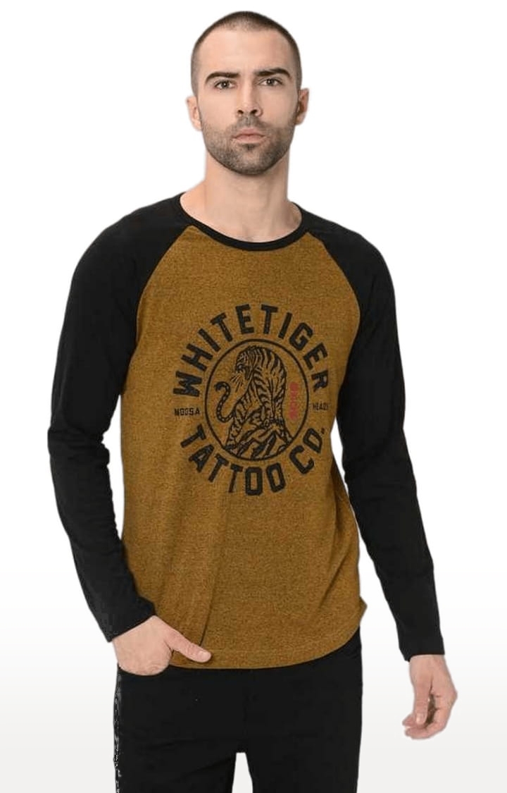 Men's Yellow Cotton Typographic T-Shirt