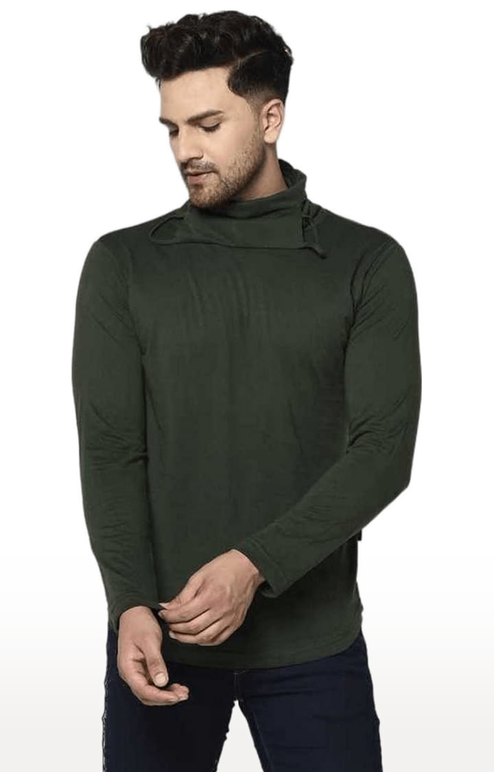 Men's Green Cotton Solid Activewear T-shirt