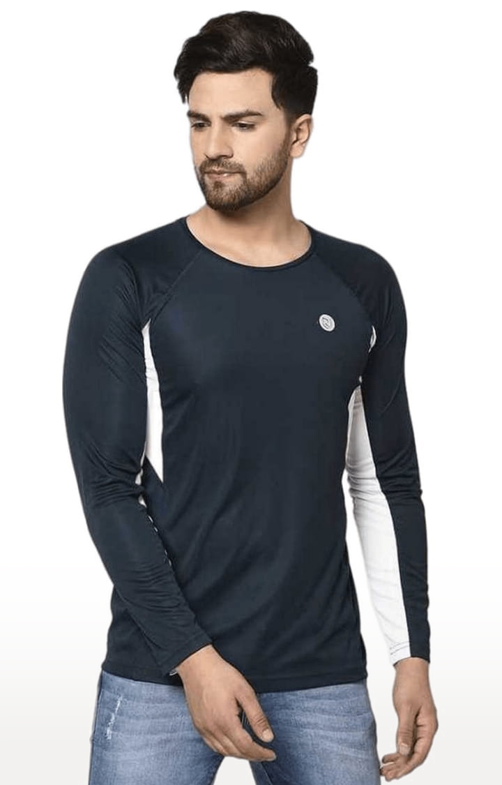 Men's Blue Polyester Solid Activewear T-shirt
