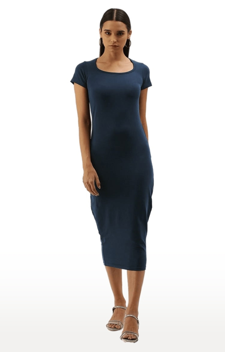 Dillinger | Women's Navy Cotton Blend Solid Bodycon Dress