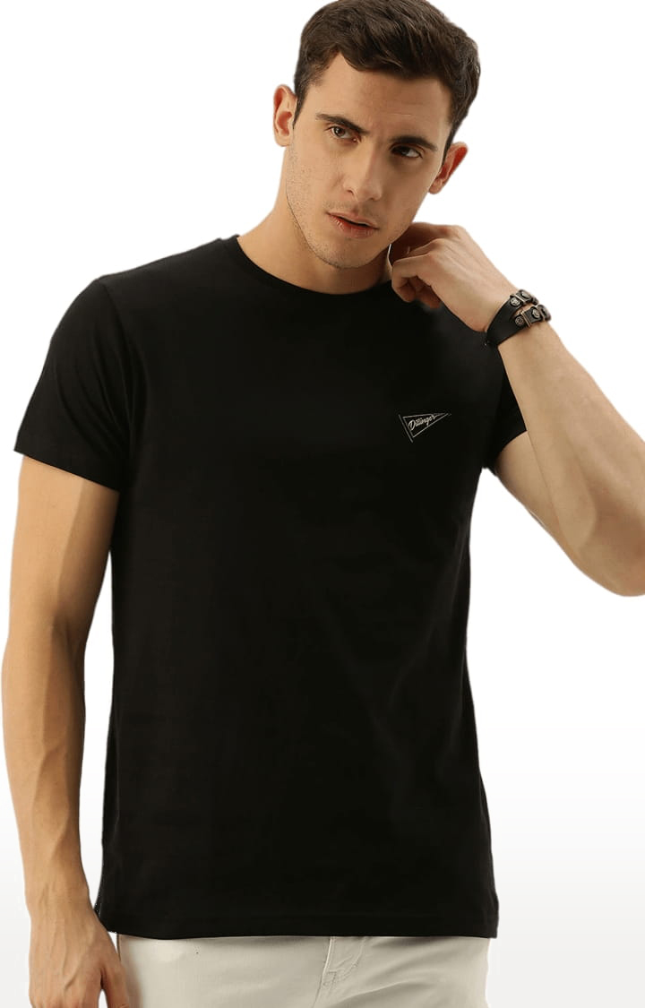 Men's Black Cotton Solid T-Shirts