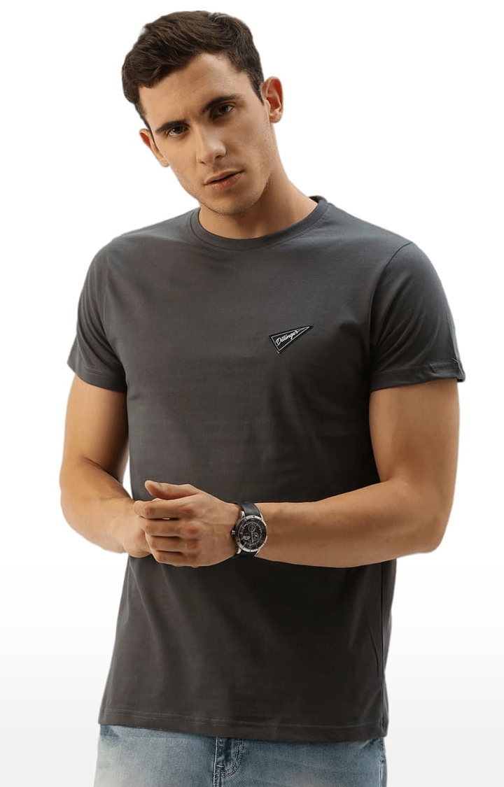 Men's Grey Cotton Solid T-Shirts