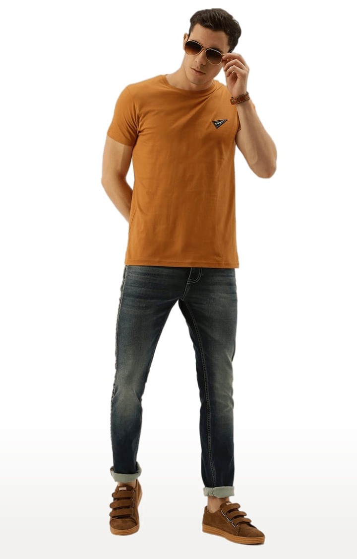 Men's Brown Cotton Solid T-Shirts