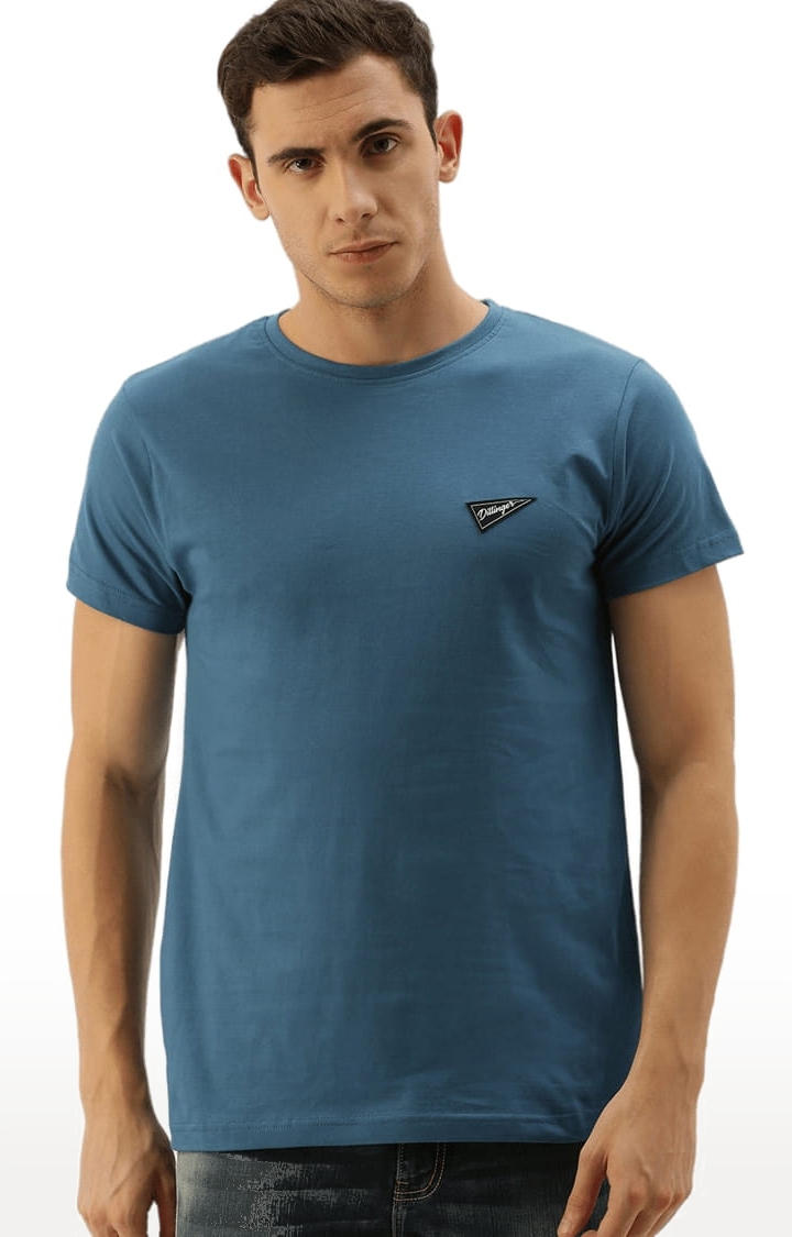 Men's Blue Cotton Solid T-Shirts