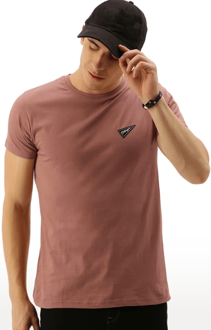 Men's Pink Cotton Solid Regular T-Shirt