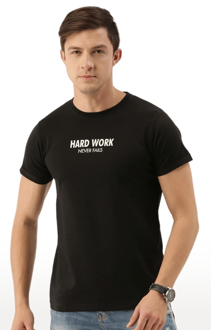 Men's Black Cotton Typographic Printed  T-Shirts