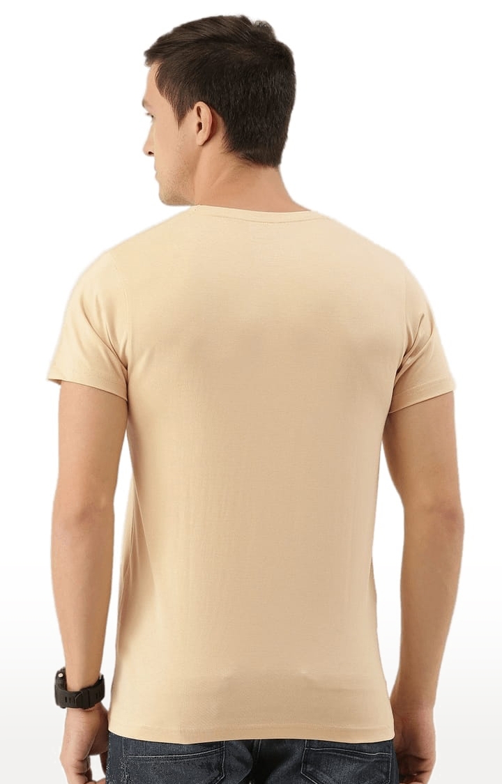 Men's Beige Cotton Typographic Printed Regular T-Shirt