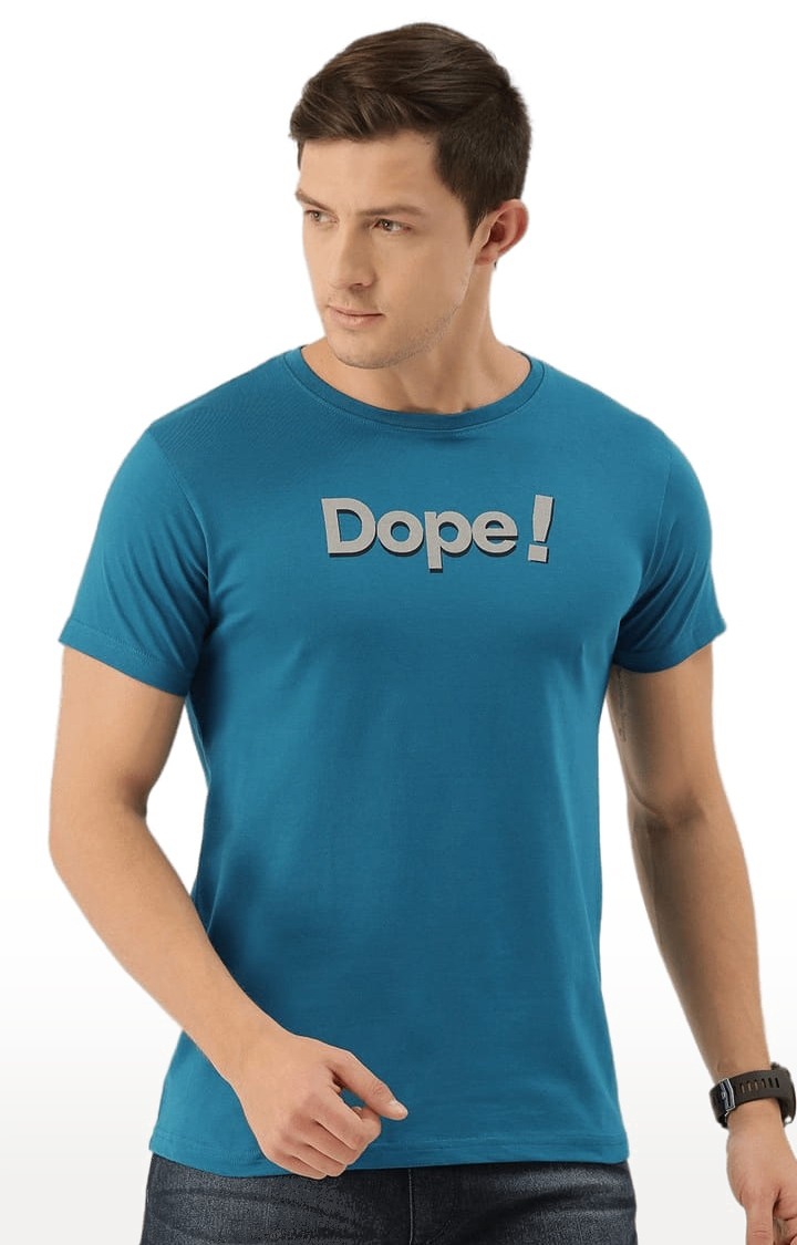 Men's Blue Cotton Typographic Printed  T-Shirts