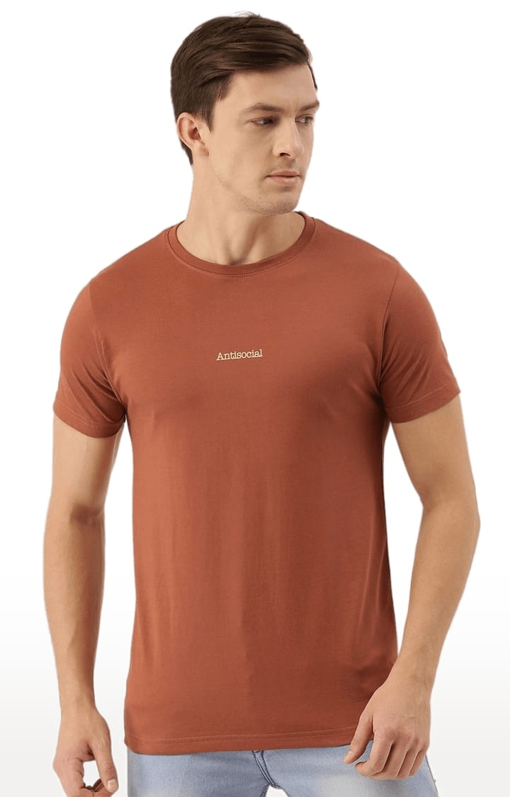 Men's Brown Cotton Solid T-Shirts