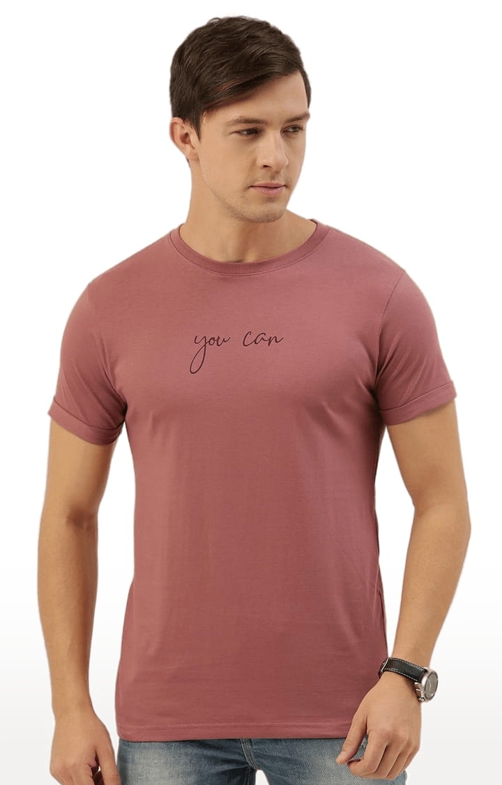 Men's Pink Cotton Typographic Printed  T-Shirts