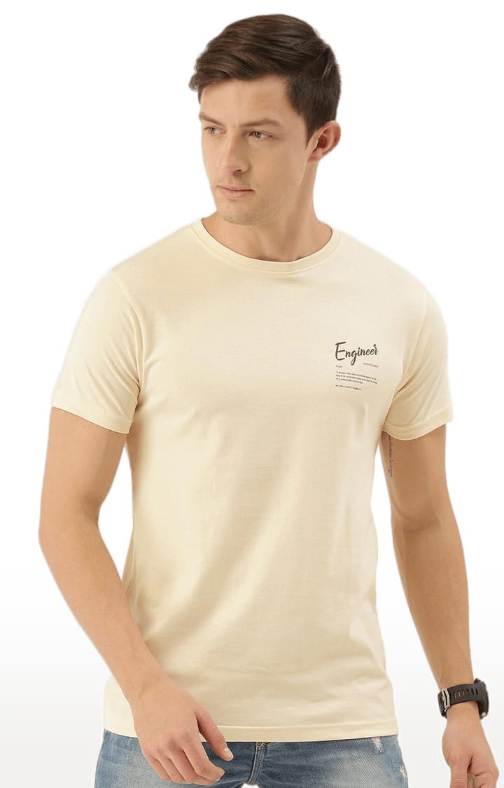 Men's Yellow Cotton Typographic Printed  T-Shirts