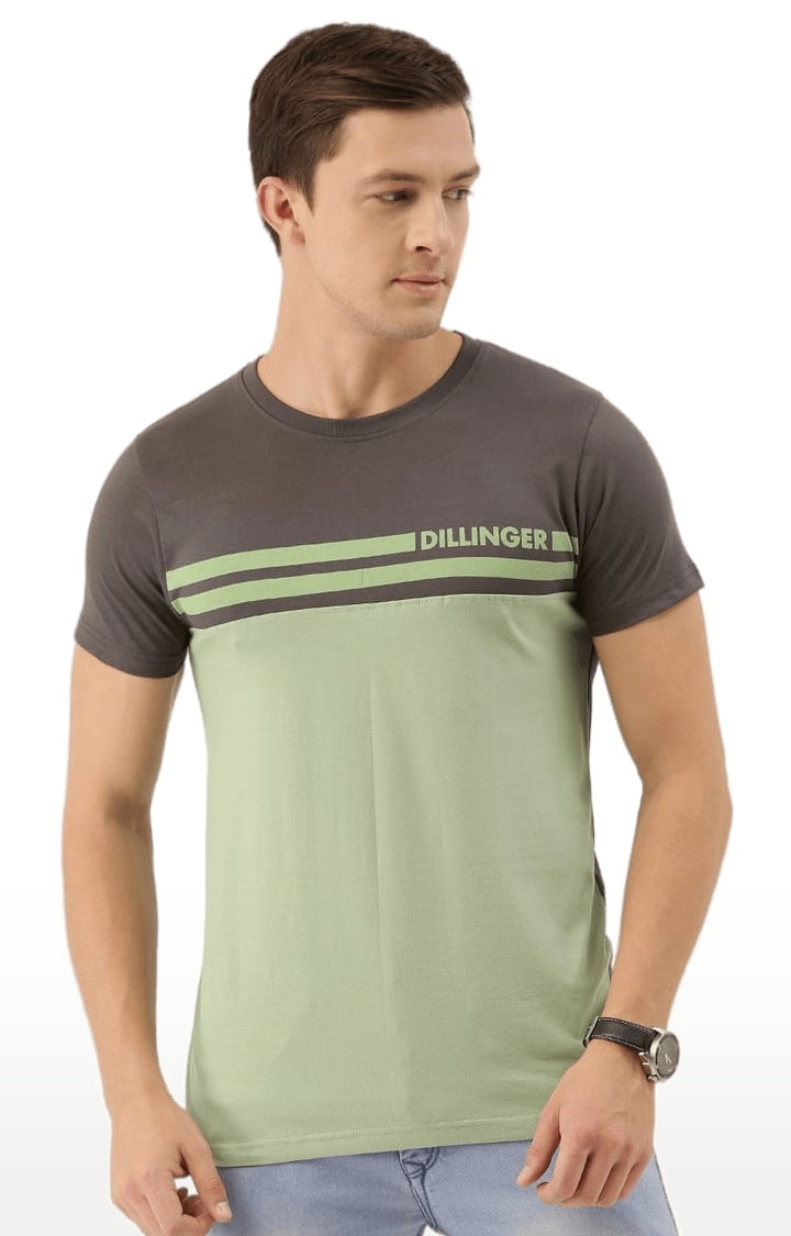 Men's Green and Grey Cotton Colourblock T-Shirts