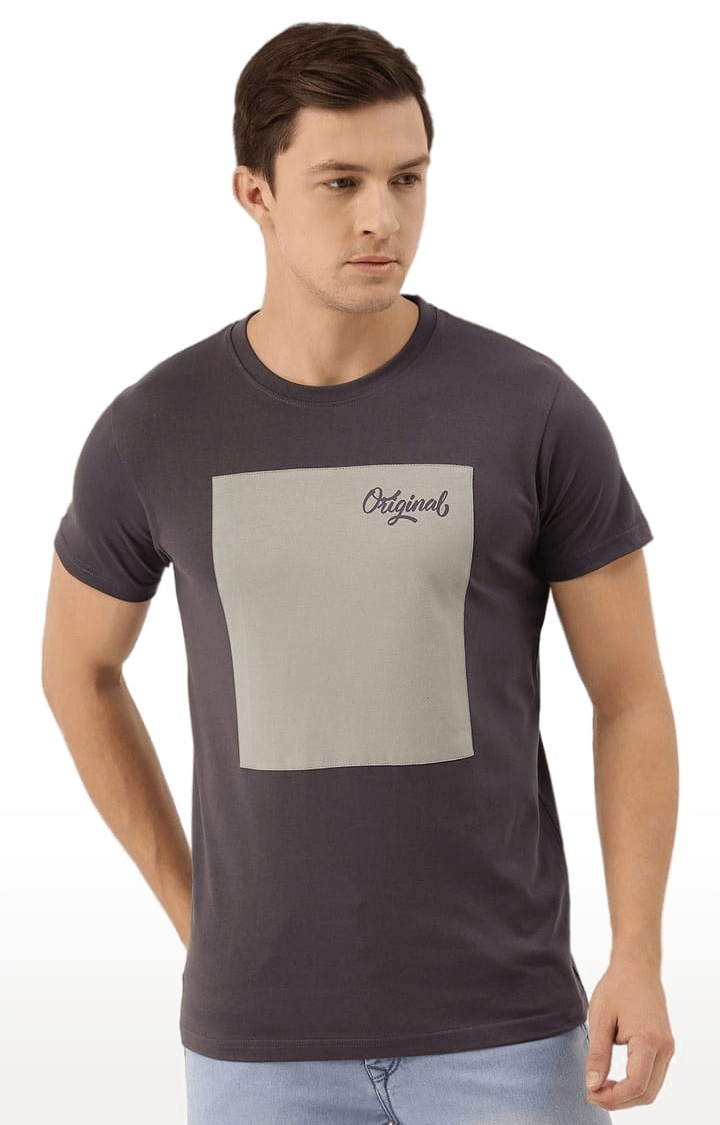 Men's Grey Cotton Printed Regular T-Shirt