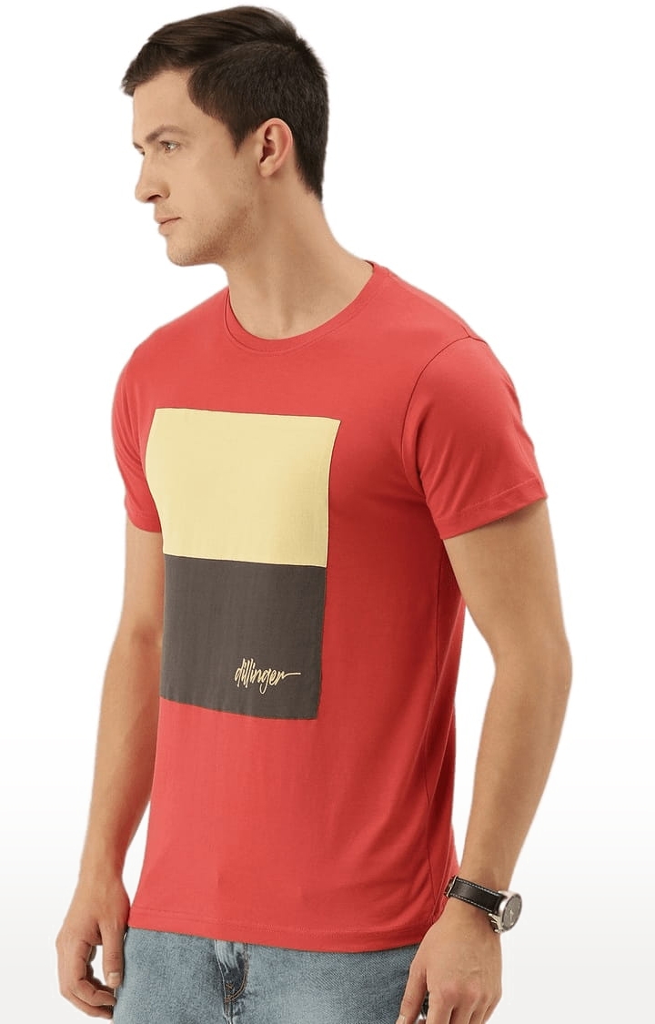 Men's Red Cotton Printed Regular T-Shirt
