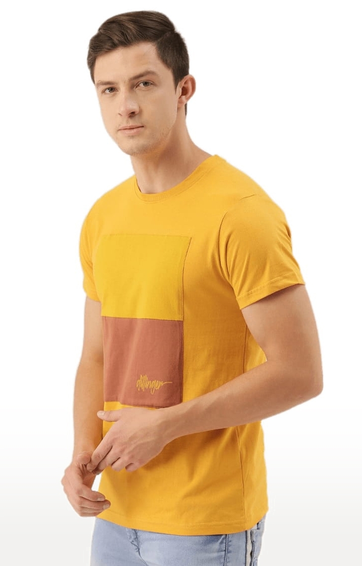 Men's Yellow Cotton Colourblock T-Shirts