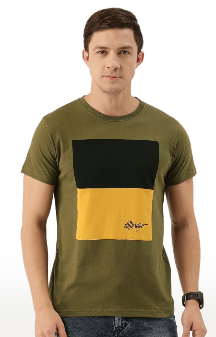 Men's Green Cotton Colourblock T-Shirts