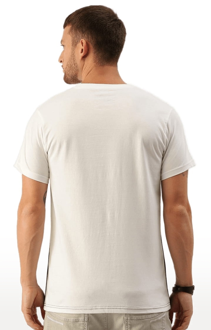 Men's White & Black Cotton Colourblocked Regular T-Shirt