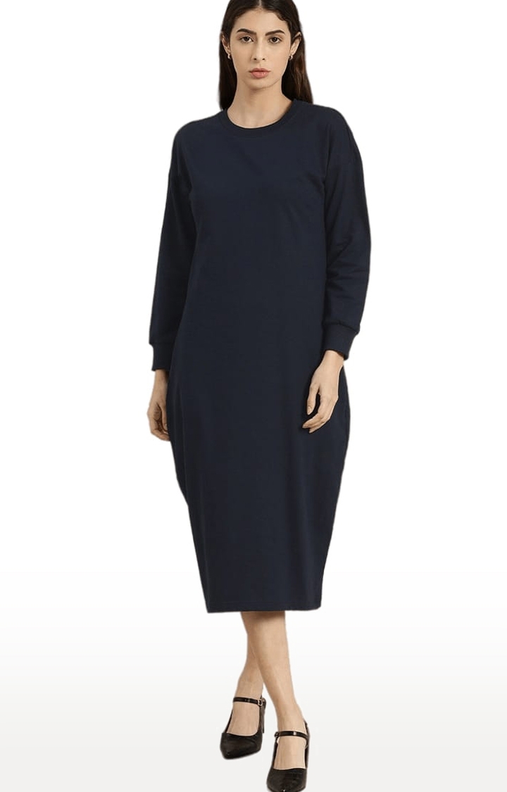 Dillinger | Women's Navy Cotton Solid Shift Dress