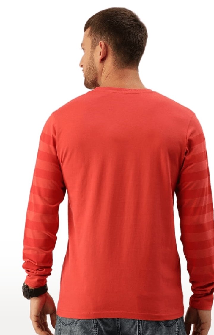 Men's Red Cotton Striped Regular T-Shirt