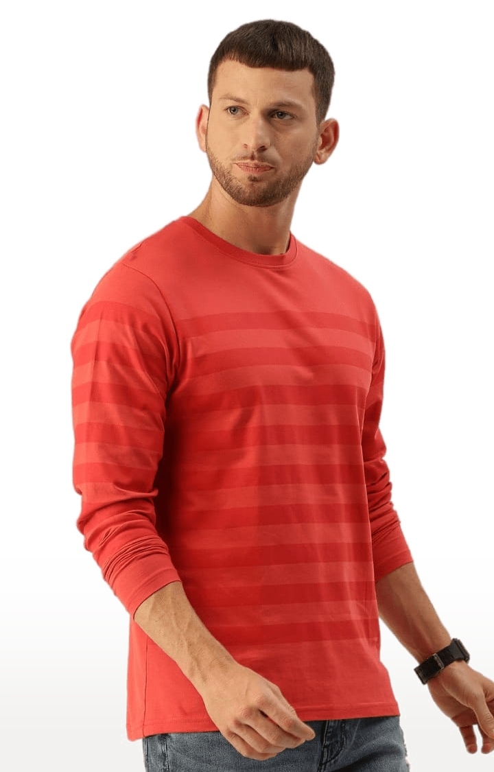 Men's Red Cotton Striped T-Shirts