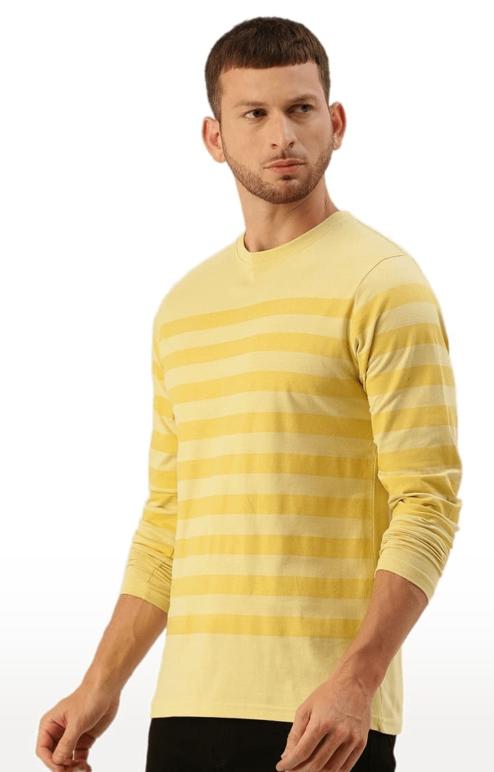 Men's Yellow Cotton Striped T-Shirts