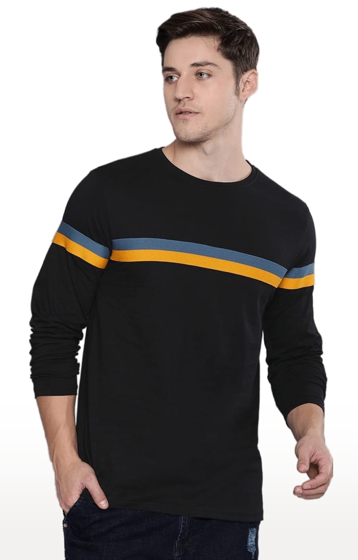 Men's Black Cotton Striped T-Shirts