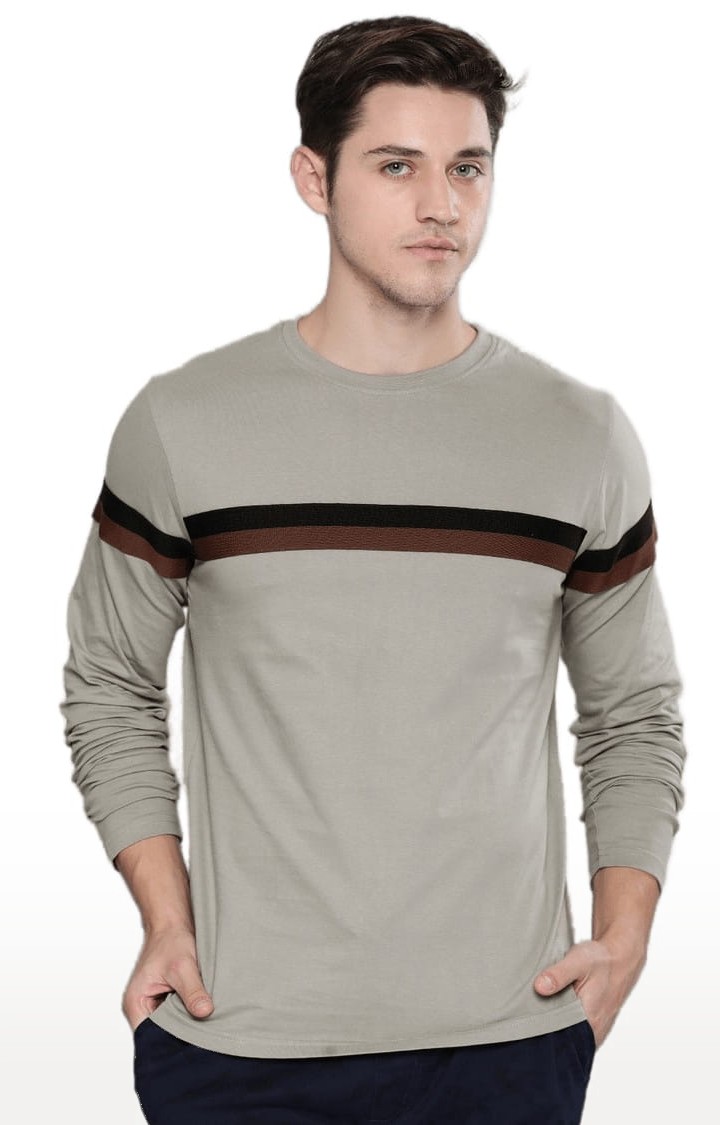 Men's Grey Cotton Striped T-Shirts