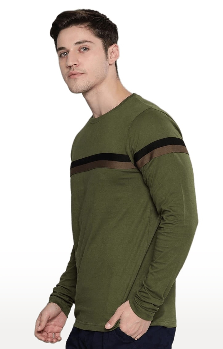 Men's Green Cotton Striped Regular T-Shirt