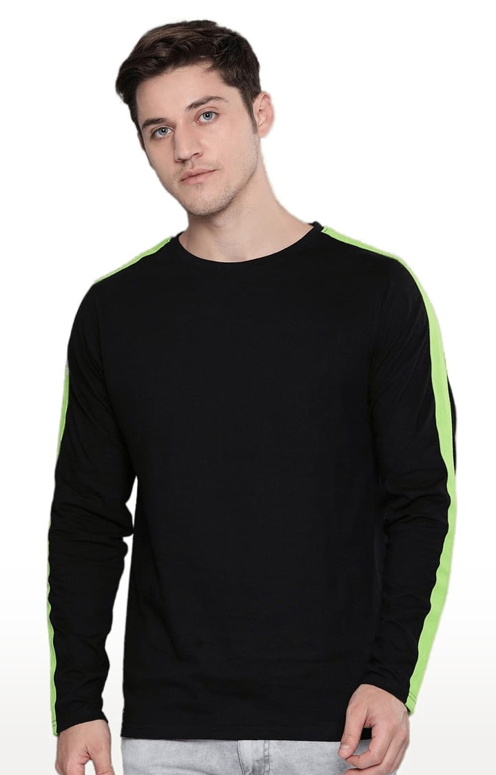 Men's Black Cotton Solid Regular T-Shirt