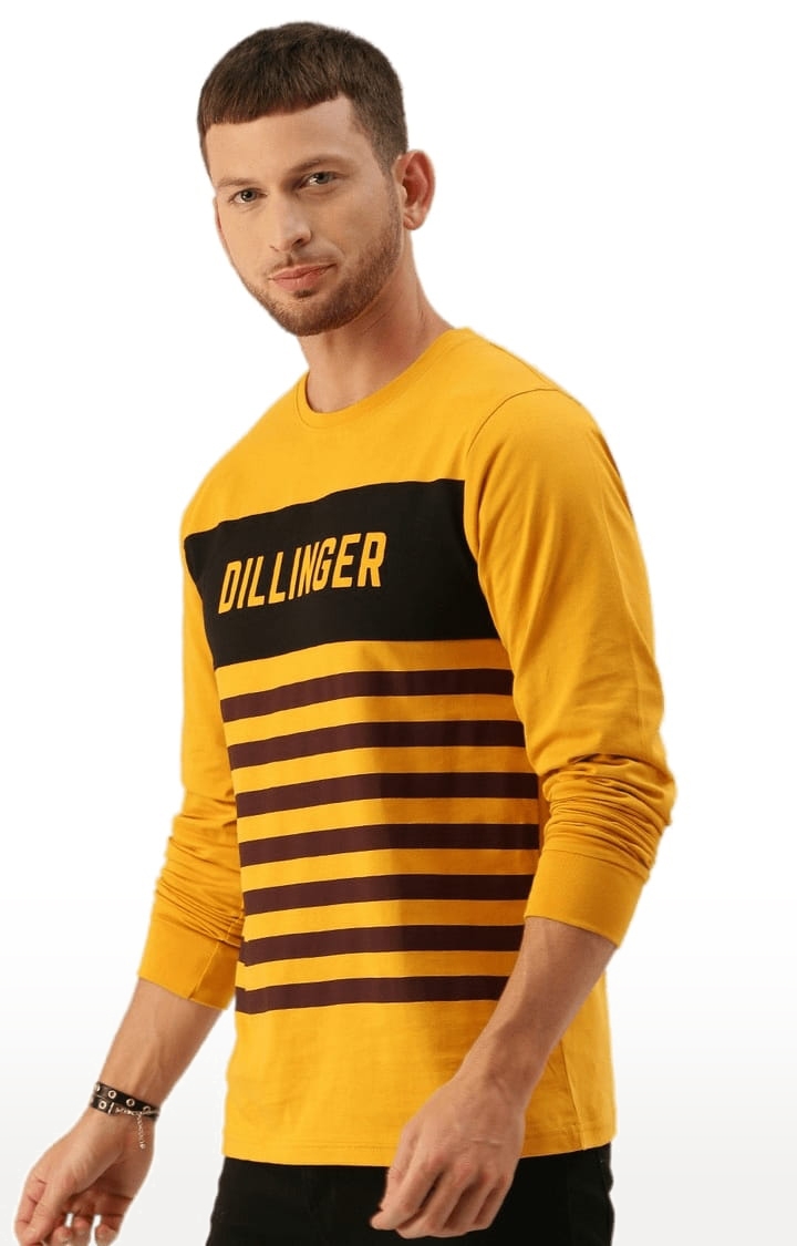 Men's Yellow Cotton Striped T-Shirts