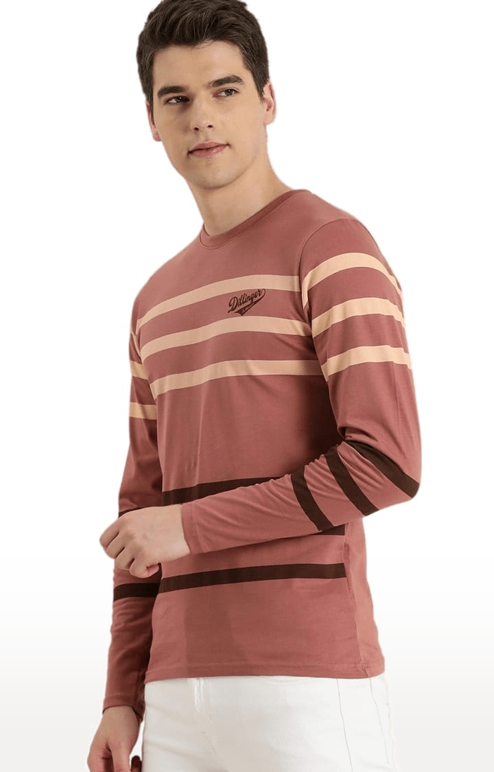 Men's Pink Cotton Striped T-Shirts