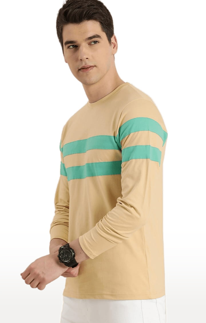 Men's Beige Cotton Striped T-Shirts