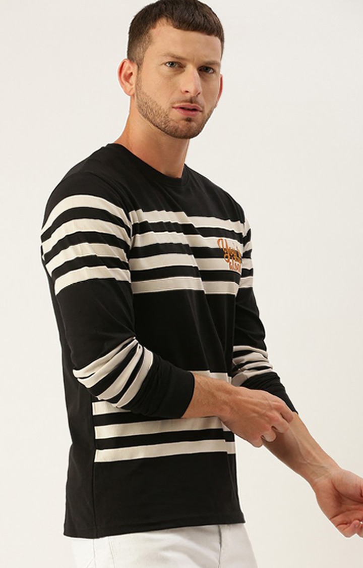 Men's Black Cotton Striped Sweatshirts