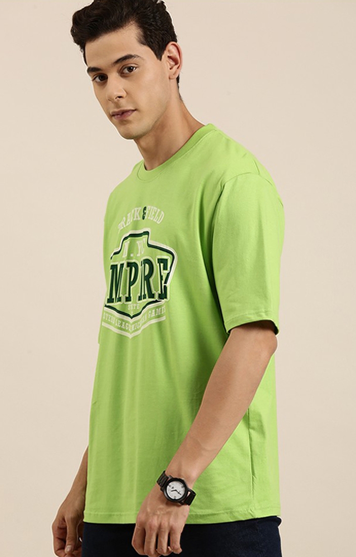 Men's Green Cotton Typographic Oversized T-Shirts