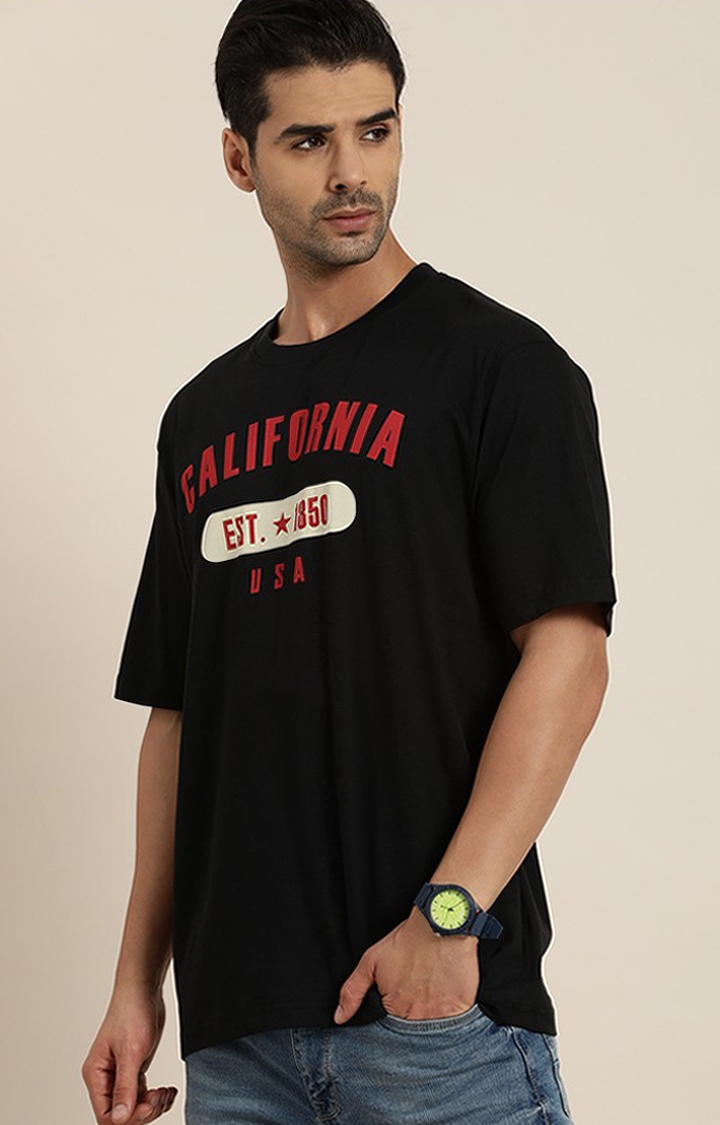 Dillinger | Men's Black Cotton Typographic Oversized T-Shirts