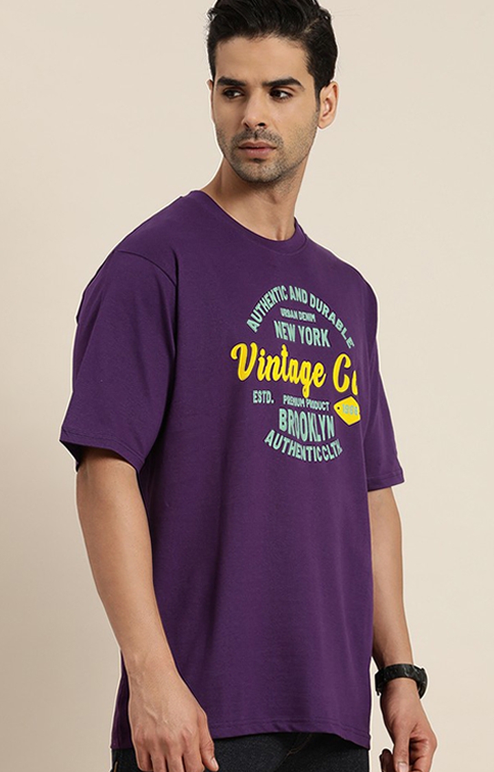 Men's Purple Cotton Typographic Oversized T-Shirts