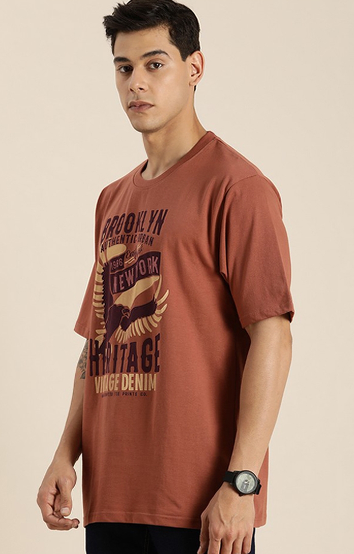 Dillinger | Men's Brown Cotton Typographic Oversized T-Shirts