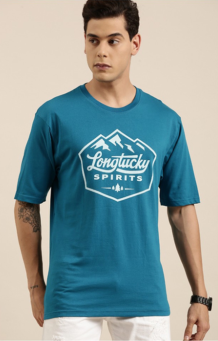 Dillinger | Men's Blue Cotton Printed Oversized T-Shirts