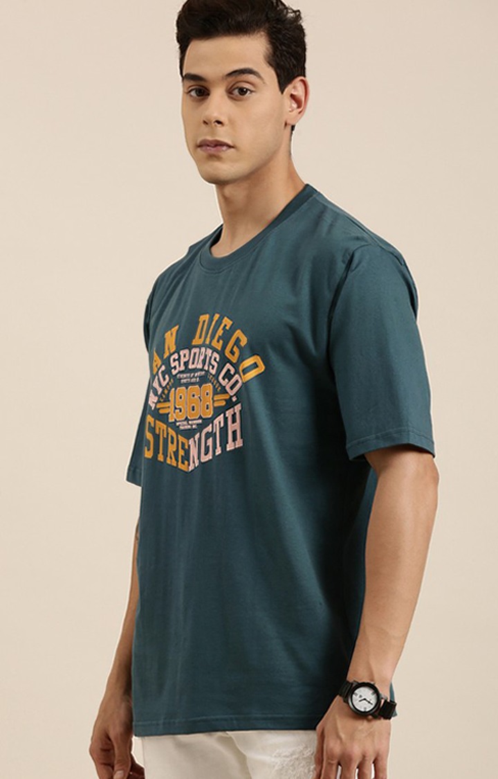 Men's Green Cotton Typographic Oversized T-Shirts