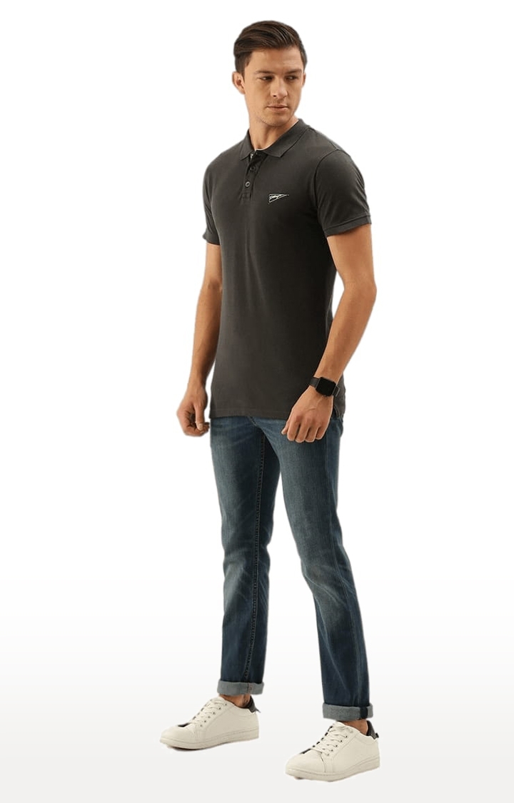 Men's Grey Cotton Solid Polos T-shirt