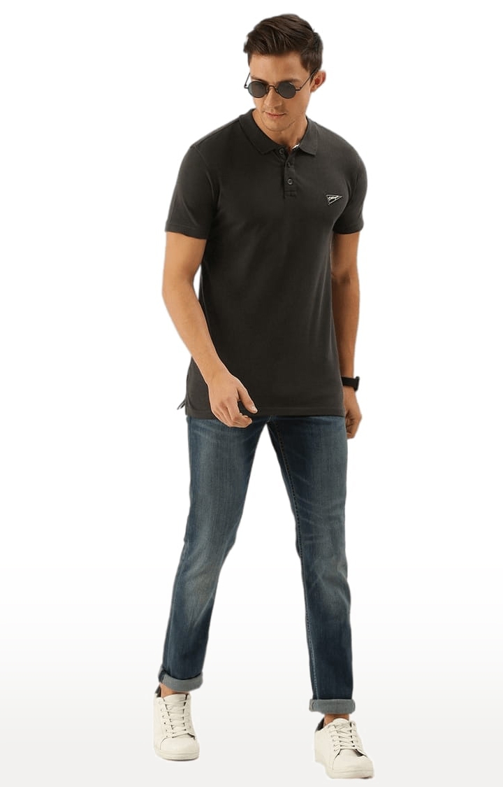 Men's Grey Cotton Solid Polos T-shirt