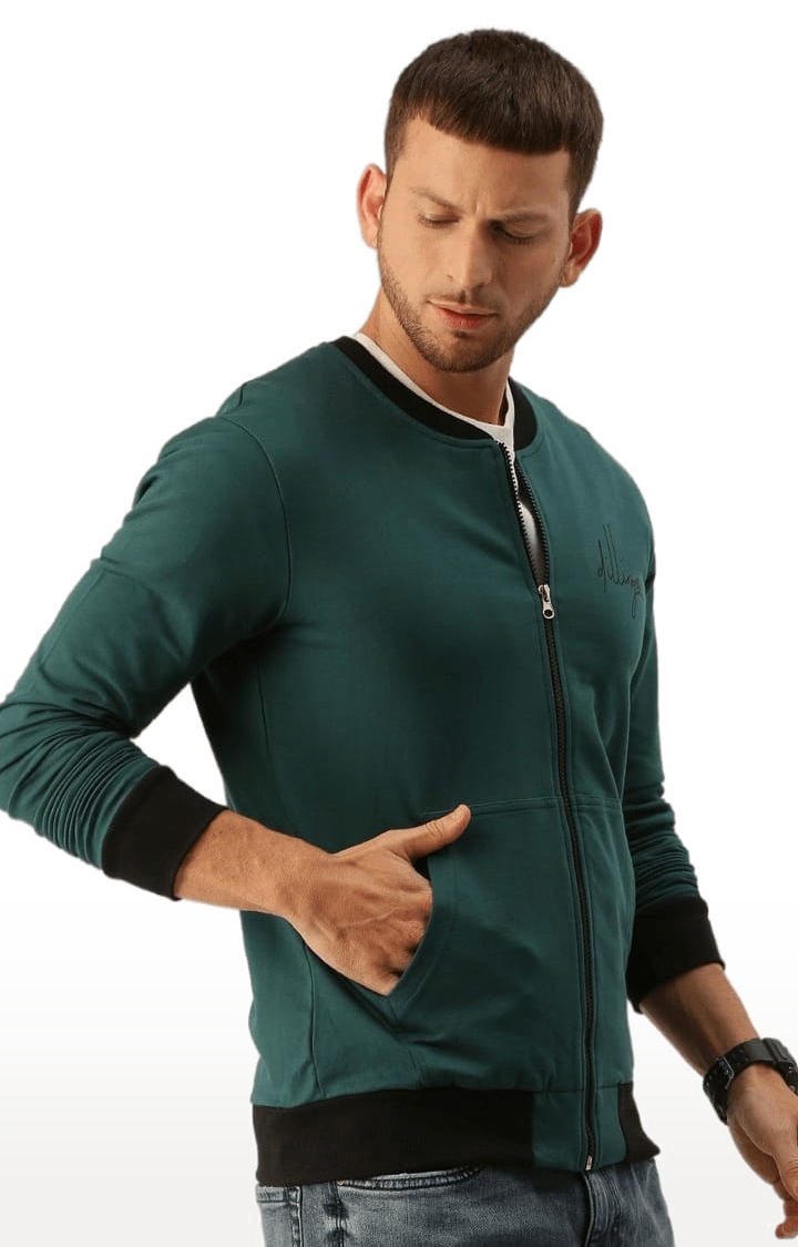 Men's Green Cotton Solid Activewear Jackets