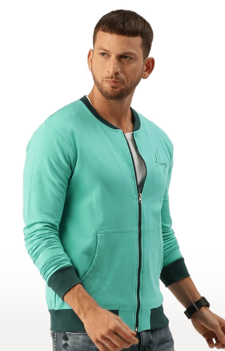 Men's Green Cotton Solid Activewear Jacket