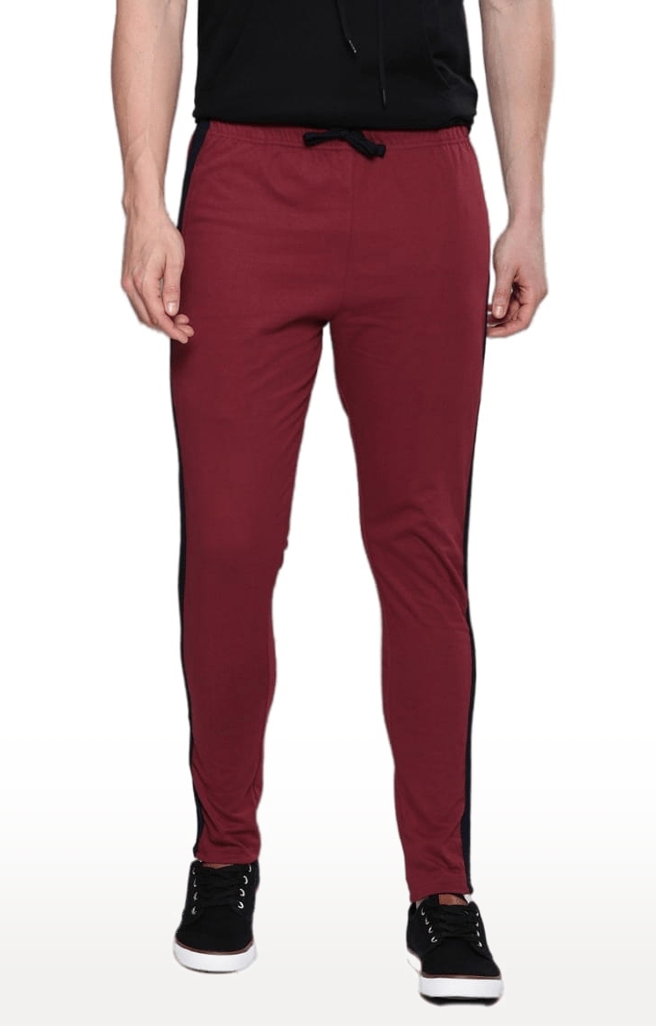 Men's Red Cotton Solid Trackpants
