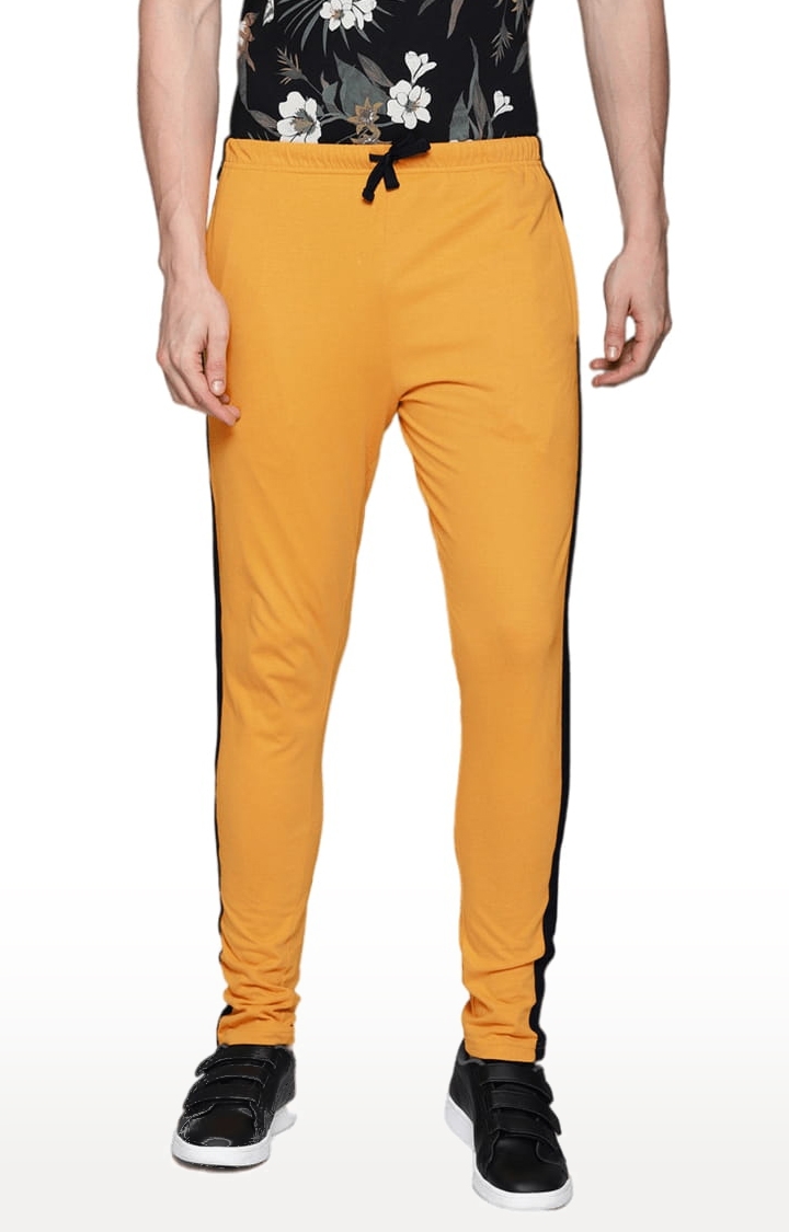 Men's Yellow Cotton Solid Trackpants