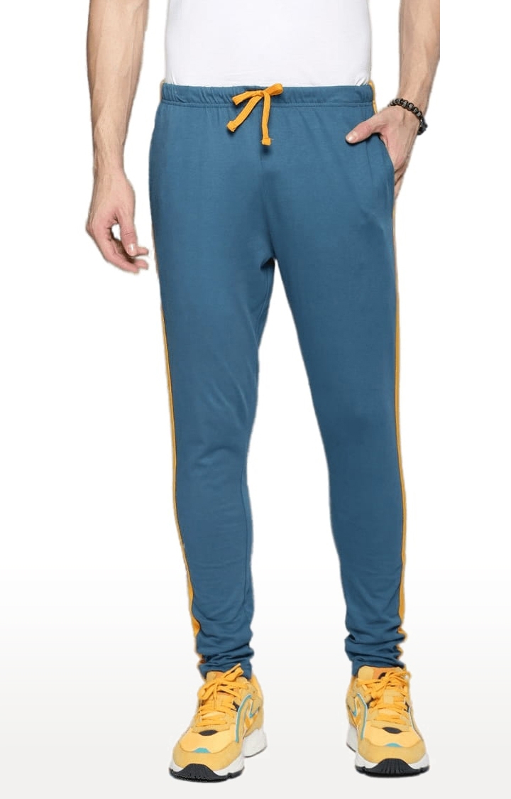 Men's Blue Cotton Solid Trackpants