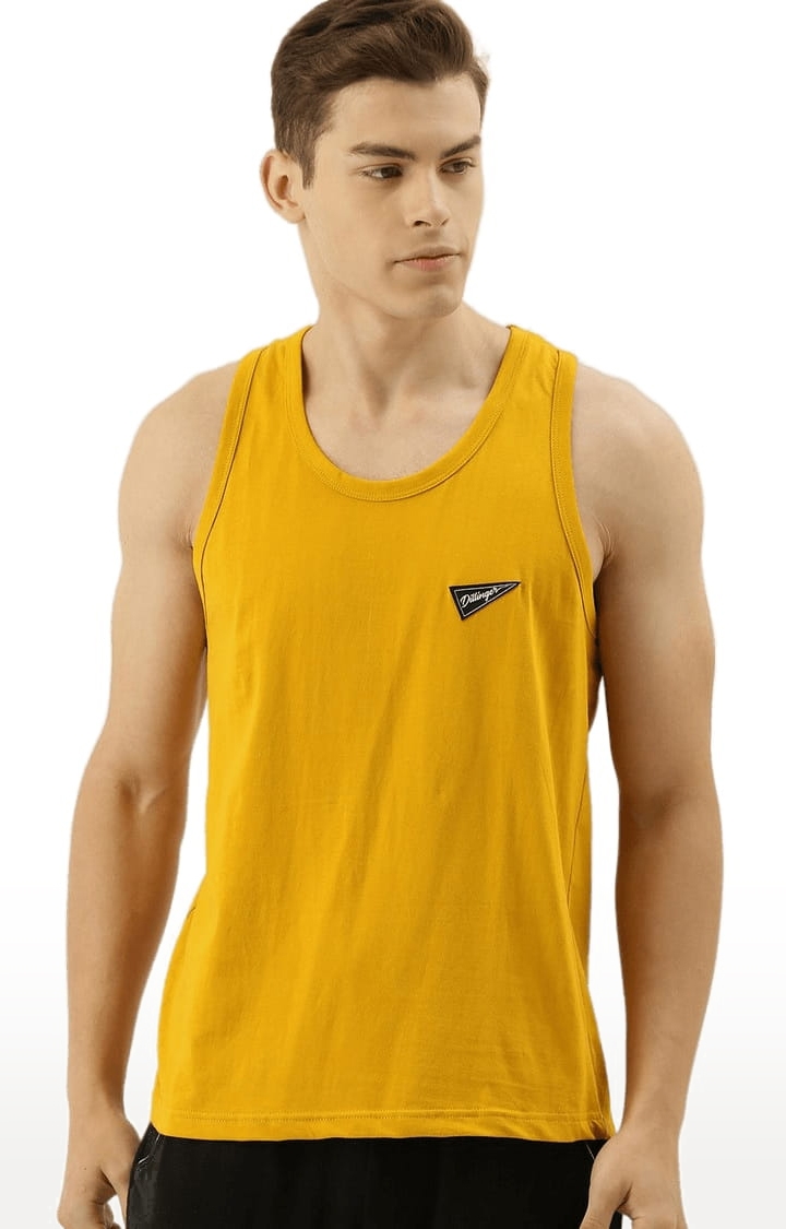 Men's Yellow Cotton Solid T-Shirts