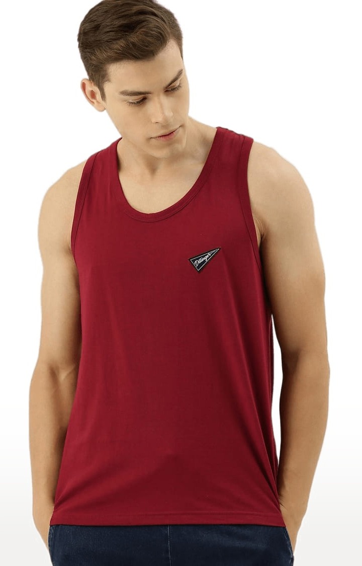 Men's Red Cotton Solid Vest