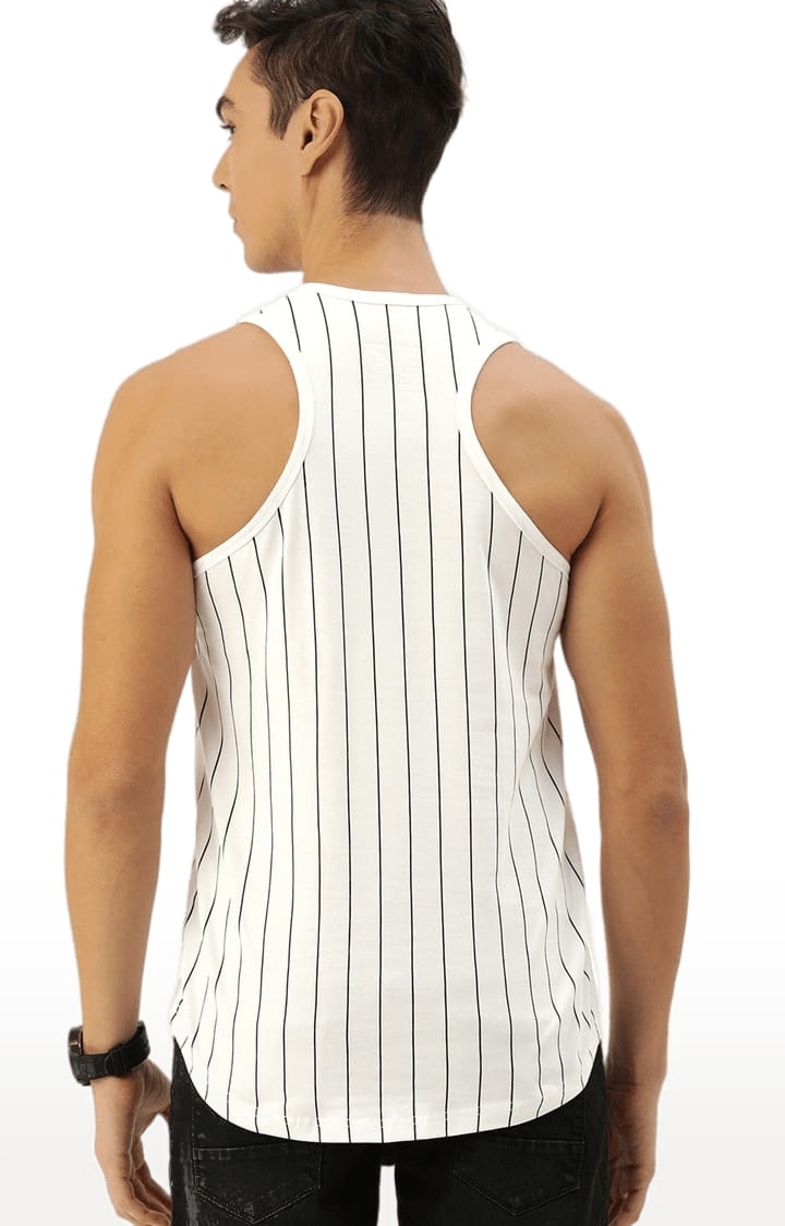 Men's White Cotton Striped Vest