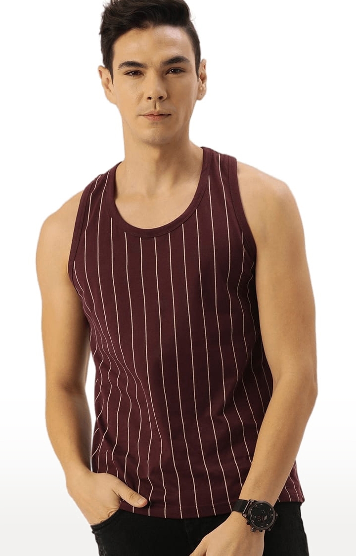 Men's Wine Cotton Striped Vest